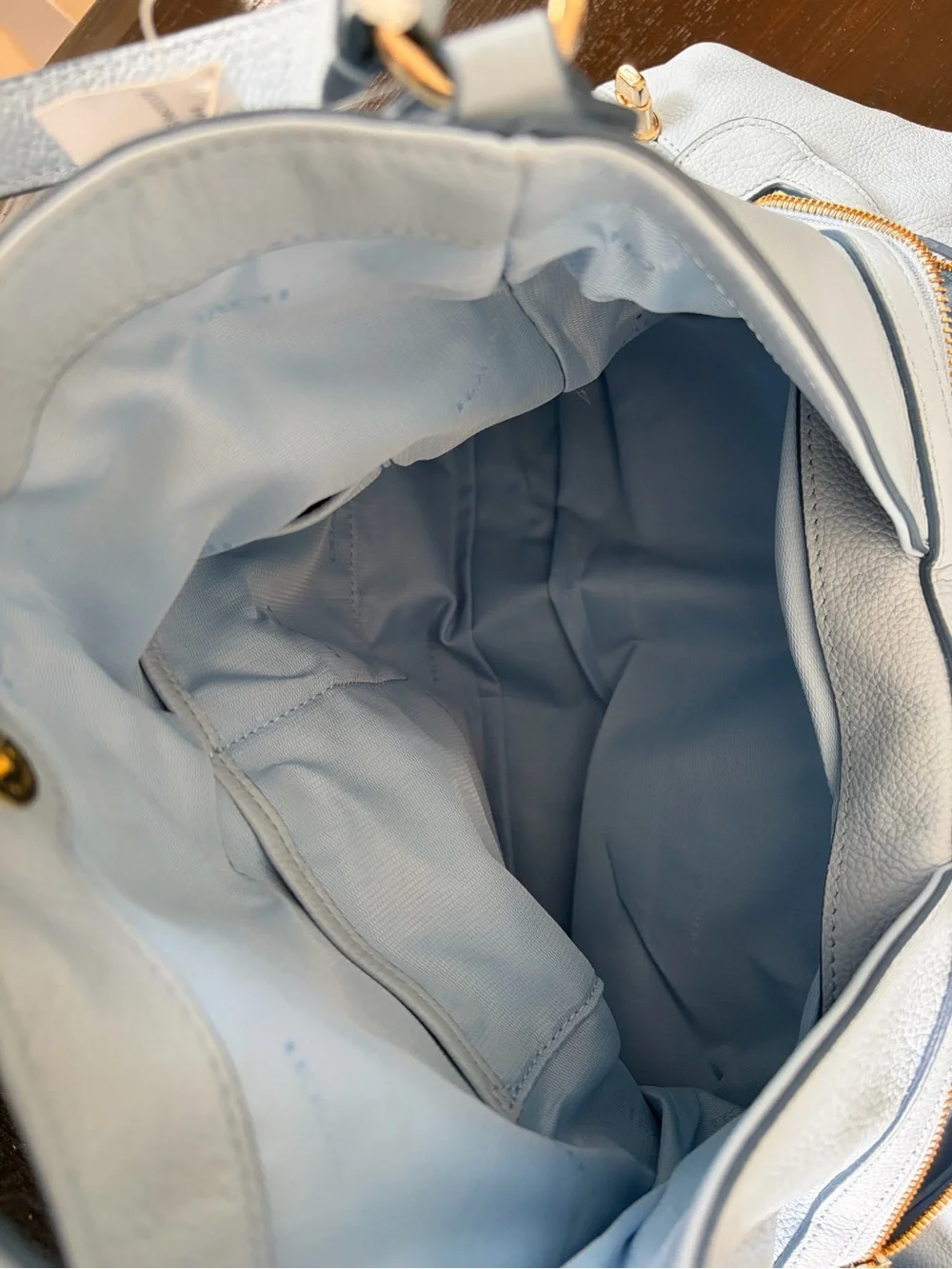 Coach Light Blue Pebble Leather Shoulder Bag with Embossed Horse & Carriage